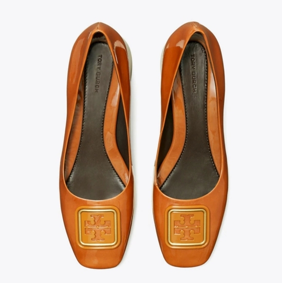 Tory Burch Georgia Pump Size 8, 35mm Heels Patent Leather Brown Cuoio - Picture 3 of 14